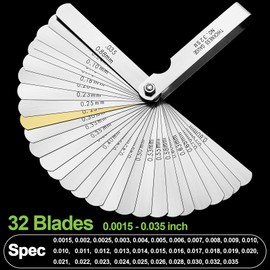 Spurtar 32 Blades Feeler Gauges 0.0015-0.035'' (0.04-0.88 mm) Stainless Steel Feeler Gauge Set SAE/Metric Feeler Gauge for Measuring Gap Width and Thickness for Guitar, Spark Plug, Piston Measure