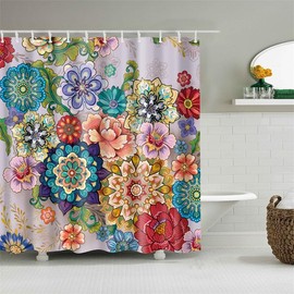 Boho Floral Print Shower Curtains Colorful Bohemian Flower Waterproof Fabric Bathroom Curtain for Modern Bathroom Decor