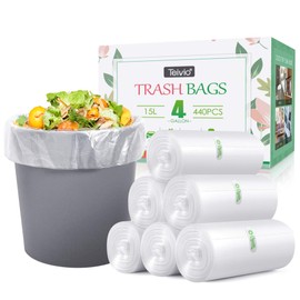4 Gallon 440 Counts Strong Trash Bags Garbage Bags by Teivio, Bathroom Trash Can Bin Liners, Small Plastic Bags for home office kitchen (Clear)