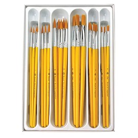 Royal & Langnickel Taklon Brush Set for Children, 30 Round and Flat Brushes with Gold Polyester Bristles in 6 Sizes, with Plastic Box, for Various Drawing and Painting Techniques