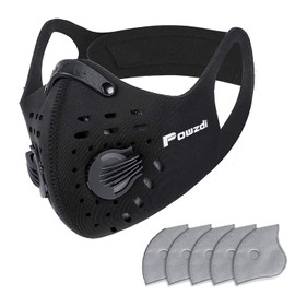 Powzdi Dustproof Sports Mask Anti-Pollution Mask with 5 Activated Carbon Filters and 2 Valves Dustproof Face Mask for Motorcycling Woodworking Cycling Running Bicycle Outdoor Activities