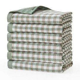 Arwllzz Set of 6 Cotton Tea Towels, 34 x 34 cm, Absorbent Kitchen Towels with Check Pattern, Cleaning Cloths for Washing Dishes, Windows