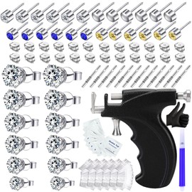 zygc Professional Ear Piercing Kit with 18 Pairs of Silver CZ Diamond Ear Stud Earrings with Multi-Purpose Black Ear Piercing Gun with Silver Sticks and Waterproof Ear Covers for Salon and Home Use