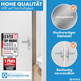 lockzz Door Handle Set Nuremberg, Stainless Steel, Door Fitting for Bathroom Doors, Long Plate, L Shape, Toilet - Bathroom