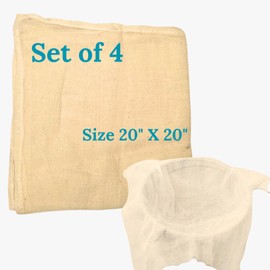 Pack of 4, Size 20" X 20" | Manushya Life 100% Muslin Cheese cloth | Ideal for making cheese, jellies, yogurt & many more... Durable, Reusable, multipurpose strainer