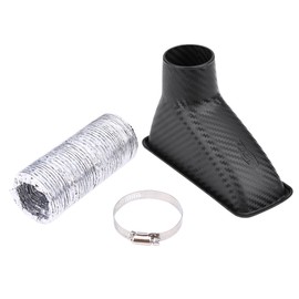 Qiilu Turbo Air Intake Pipe, Carbon Fiber Universal Car Turbo Inlet Pipe Embudo de aire ABS FlexibleTurbo Inlet Pipe Kit para la mayoría de los vehículos, Negro + Plata