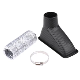 Qiilu Turbo Air Intake Pipe, Carbon Fiber Universal Car Turbo Inlet Pipe Embudo de aire ABS FlexibleTurbo Inlet Pipe Kit para la mayoría de los vehículos, Negro + Plata
