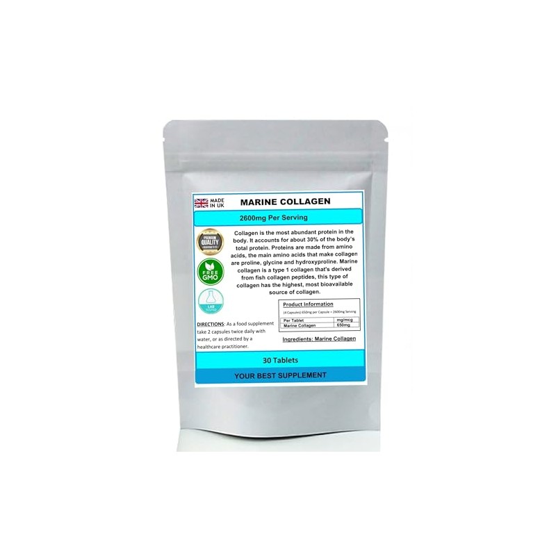 Marine Collagen Capsules 2600mg Hydrolysed Type 1 (High Strength) Pure