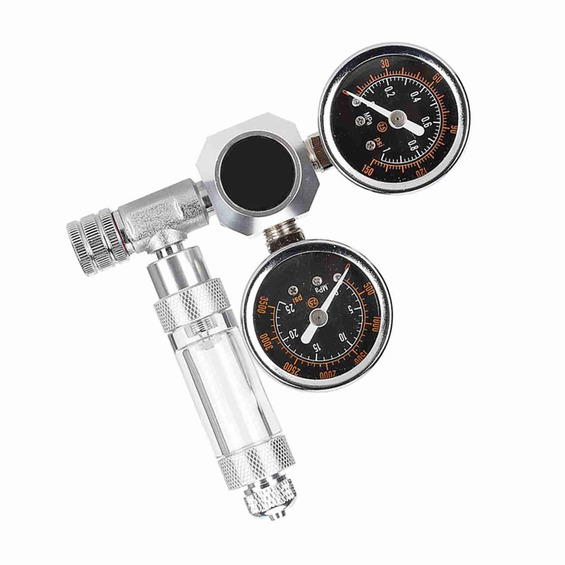 CO2 Regulator Aquarium Dual Gauge Display with Bubble Counter and