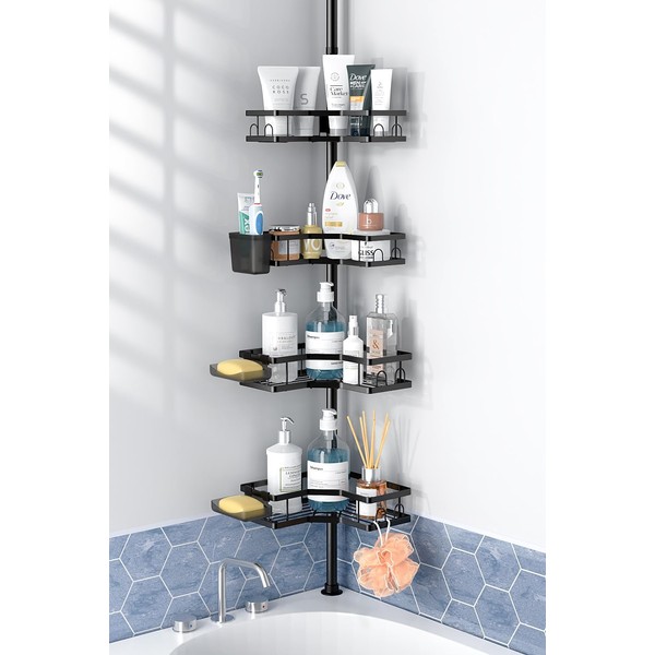 Corner Shower Caddy Tension Pole: 4Tier Adjustable Rustproof Bathroom Organizer