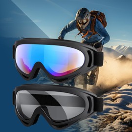 ActHose Ski Goggles,Snow Goggles Snowboard Goggles for Men Women Kids，UV Protection,Skiing accessories, 2 Pack (Black frame multicolored+Black frame gray sheet)