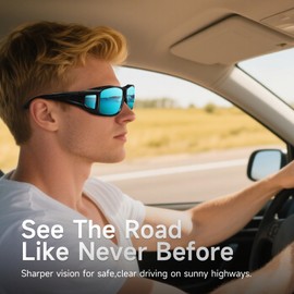 Each Cool Polarized Sunglasses Fit Over Glasses for Men Women, UV400 TAC Anti-Glare HD Lenses Driving Sunglasses for Outdoor Activities & Driving (Glossy Black Frame Blue Lens)