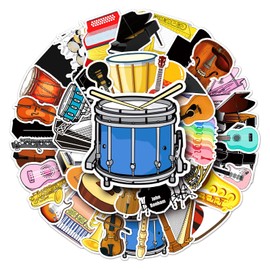 Mixed Instrument Stickers for Laptop (50 Pieces), Gift for Children, Teenagers, Adults, Boys, Musical Instruments Stickers, Waterproof Vinyl Stickers for Scrapbooking, Skateboard, Car, Luggage