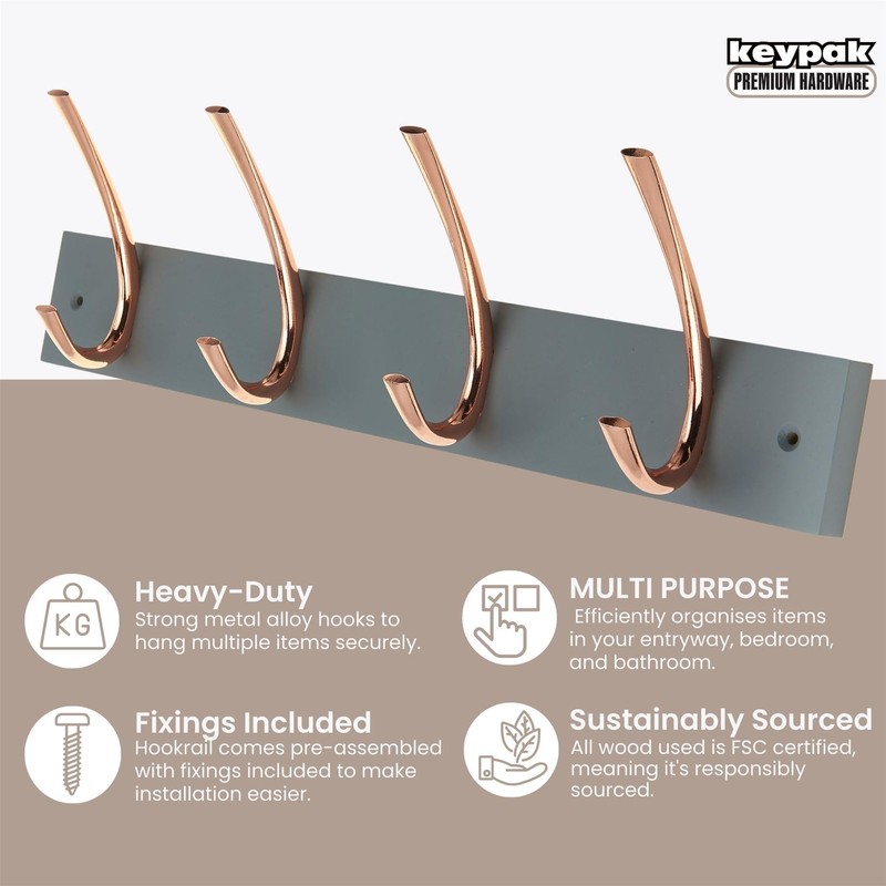 keypak 4 Double Hook Coat Rack - Polished Copper on