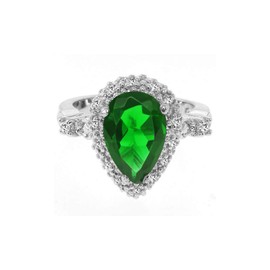 Gem Stone King 4.00 Ct Green Color Pear Shape Cubic Zirconia 925 Sterling Silver Ring