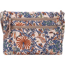 Brentano Cotton quilted Multi-zipper crossbody purse (BOHO CHRYSANTHS)