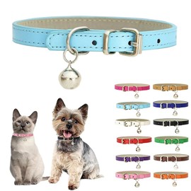 Blue XXS Dog Collar with Bell,Soft Pu Leather Female Puppy Collar with Bells Basic Girls Cat Collar with Bells for XXS XSmall Small Medium Pet Cats Kitten Tiny Animal Yorkie Chihuahua,XXSmall