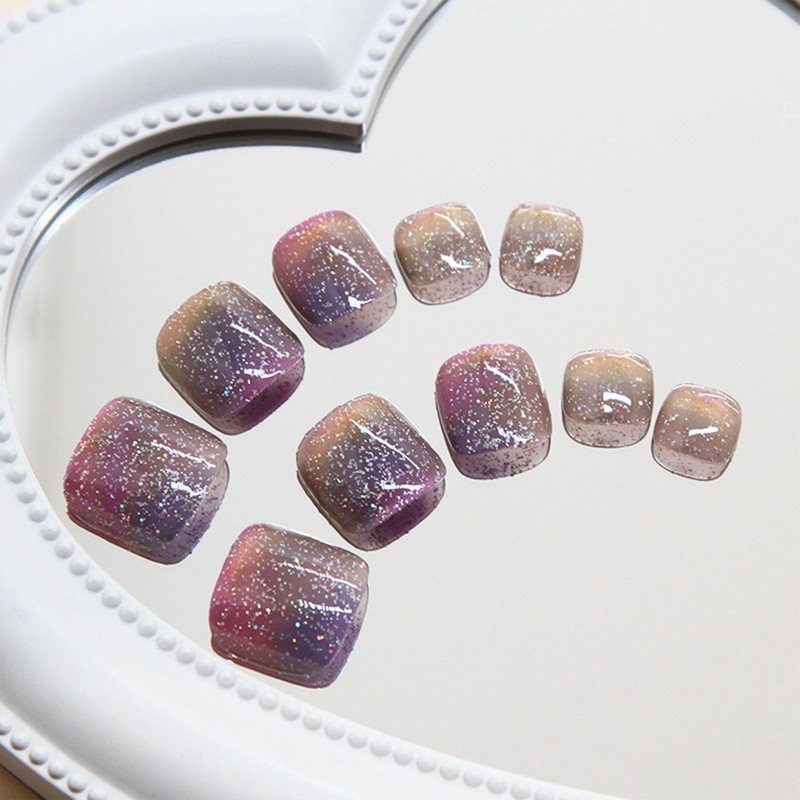 GlamRays Pack of 24 Rainbow Stickers Toenails Short Square False