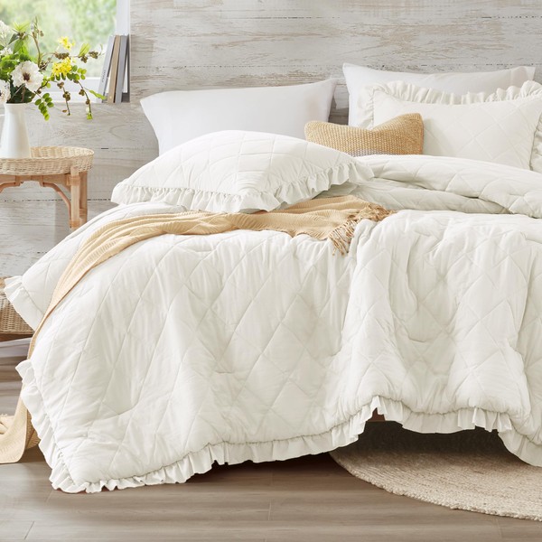 Degrees of Comfort Ivory Ruffle Bedding Set, Shabby Chic Farmhouse