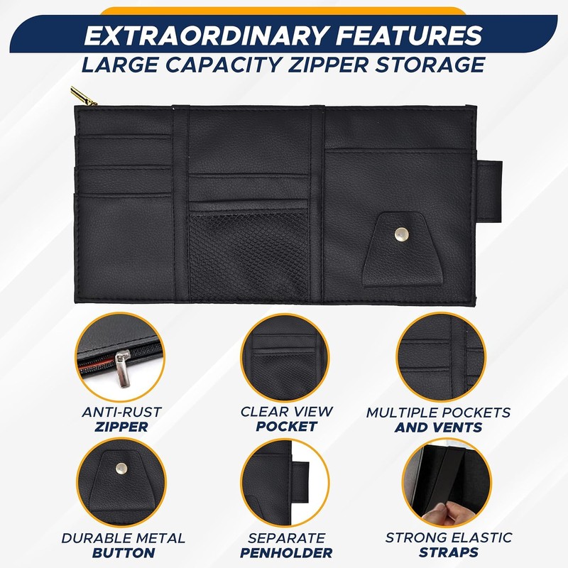 Soft Leather Sunglasses Case with Car Sun Visor Organizer, Auto