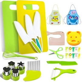 28 Piezas Montessori Herramientas de Cocina para niños,con Delantal,Cuchillos para Niños,Juego de Cocina Infantil para Cocinar y Cortar Pasteles,Fruta