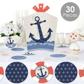Big Dot of Happiness Ahoy - Nautical - Baby Shower or Birthday Party Decor and Confetti - Terrific Table Centerpiece Kit - Set of 30