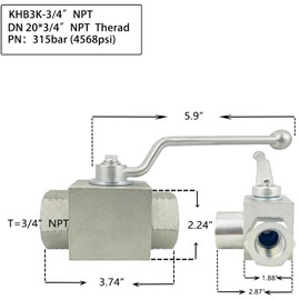 Autovo Hydraulic Valve 3/4 Inch 4568 PSI High Pressure, Shut-Off 3 Way Hydraulic Ball Valve KHB 3/4" NPT