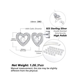 Women's Heart Earrings, Sparkling Cubic Zirconia Letter Alphabet G Stud Earring, Hypoallergenic Silver Earrings for Females