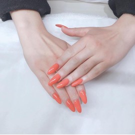 Almond Press On Nails - Handmade Light Orange Press Ons,Supremely Fit &Natural Medium Nail Stickers, Reusable False Nails with Mini Nail File, Glue, 12 Sizes Acrylic False Nail Kit
