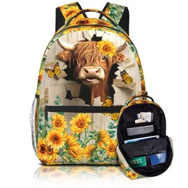 TREKTOTS 15 Inch Highland Cow Backpack for Boys Ages 6-8, Lightweight School Bookbag with Large Capacity & Padded Ergonomic Back, Ideal for Kindergarten & Elementary