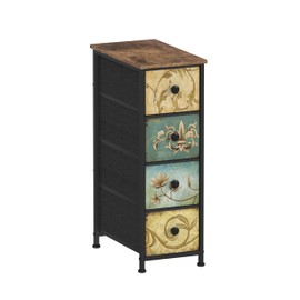 Tohomeor Narrow Storage Dresser Slim Dresser with Retro Flowers Fabric Drawers Vertical Skinny Cabinet for Small Spaces,Bathroom,Bedroom Closet Nightstand,Entryway Organizer (Retro Flower, 4 Drawers)