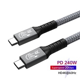 VKSG Thunderbolt 3.2 Type-C USB 3.2 Cable is Certified to Support 240W Fast Charging and 4K Ultra-Sharp Video 20Gbps Data Transfer Compatible with All Phones Such as iPhone15Pro max (3.3 ft.).