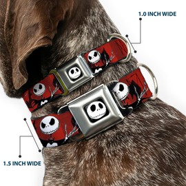 Buckle-Down Collar de Perro con Hebilla para cinturón de Seguridad Nightmare Before Christmas Jack Poses Bats Red Stripe 11 a 17 Pulgadas, 1.0 Pulgadas de Ancho
