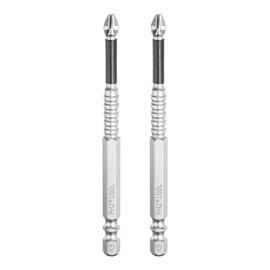 HARFINGTON 2pcs Impact Phillips Screwdriver Bit PH2 (#2) Anti Slip Tip 1/4" Hex Shank 4" (100mm) Long Magnetic Cross Screw Driver Industrial Power Drill Bits