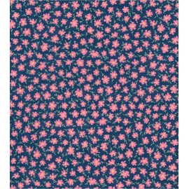 Printed Polycotton Craft Fabric Material - Pink Flowers ON Navy, 1Mtr 110cmx100cm