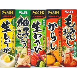 Assortment of Japanese Seasoning Wasabi(grated raw wasabi),Karashi,Citron Pepper,Momizi Oroshi(grated daikon and pepper),Grated Ginger Ninjapo™ Japan