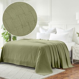 Superior 100% Cotton Basketweave Blanket, Perfect for Bedroom, Living Room, Couch, Picnics, Travel, Beach, or Camping, Comfy Blanket, Bedroom Decor, Essentials, Cover for Bed, Twin, Sage