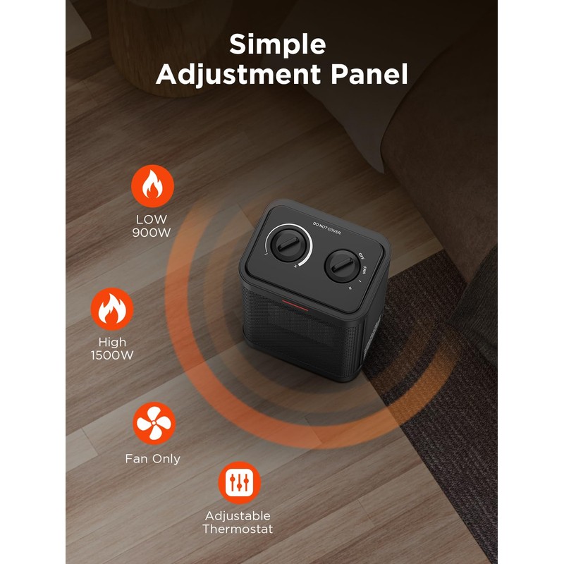 1500W Space Heater for Indoor Use, PTC Ceramic Heater with