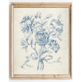 Kizbok Vintage Floral Wall Art Decor Neutral Blue Rose Flower Sketch Canvas Prints Farmhouse Wall Decor Rustic Victorian Country Decor Vintage Art Pictures for Nursery Bedroom Bathroom Office De cor(8