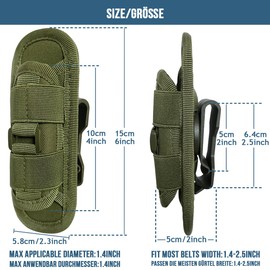 MUCHER Pack of 2 Tactical Torch Holster Bag 360 Degree Rotating Molle Torch Bag Small Torch Holder Belt Holder Bag for Outdoor Hiking Hunting Camping Training (Green)
