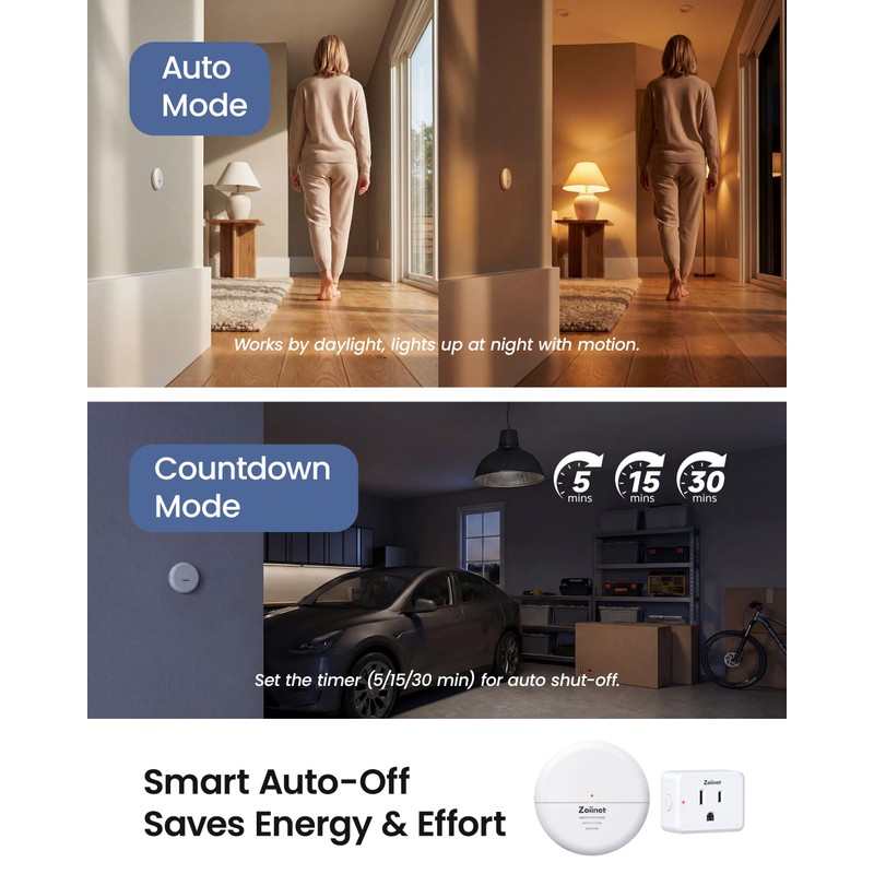 Zoiinet Wireless Motion Sensor Outlet, 15A/1500W, Adjustable Sensing Mode