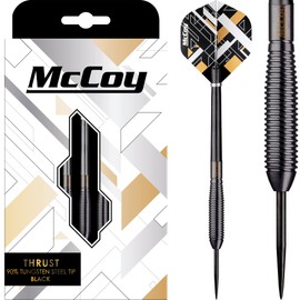 McCoy Darts D6073 Thrust | Premium 90% Tungsten Steel Tip Darts Set | Black 27g