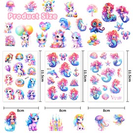 Alaoo Temporary Tattoo for Kids, 24 Sheets Mermaid Unicorn Tattoo Stickers for Girls Waterproof Cartoon Fake Tattoo Stickers Set for Birthday Party Favors Supplies, Birthday Party Bag Filler