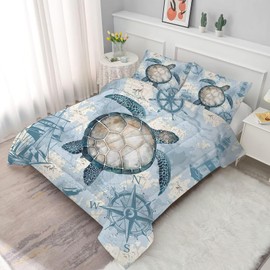 FUYEUN Turtle Comforter Set Girls Coastal Bedding Twin for Boys Bedroom Sea Nautical Themed Quilt 1 Comforter 1 Pillowcase