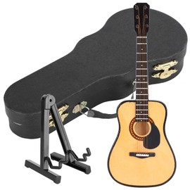 20 cm Wooden Miniature Guitar Ornament Mini Musical Instrument Decor Dollhouse Model Home Decoration (Black)