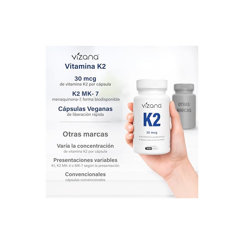 VIZANA NUTRITION | Vitamina K2-mK7 en Cápsulas HPMC Vegetarianas (90