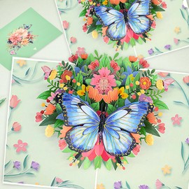 Bomichi Butterfly 3D Pop-Up Greeting Card – Elegant Floral Pop-Up Card for Wife Husband Girlfriend Boyfriend Mom Dad Mother Father Birthday Wedding Anniversary Thanksgiving Day Christmas Day