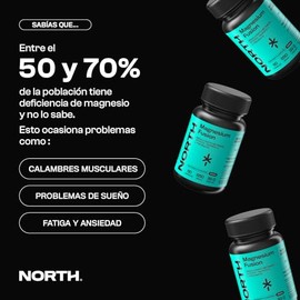 NORTH Magnesio Fusion 4 en 1 | Glicinato de Magnesio (Bisglicinato Metamag®), Citrato, Taurato y L-Treonato | Alta Absorción, Sueño Reparador, Relajac