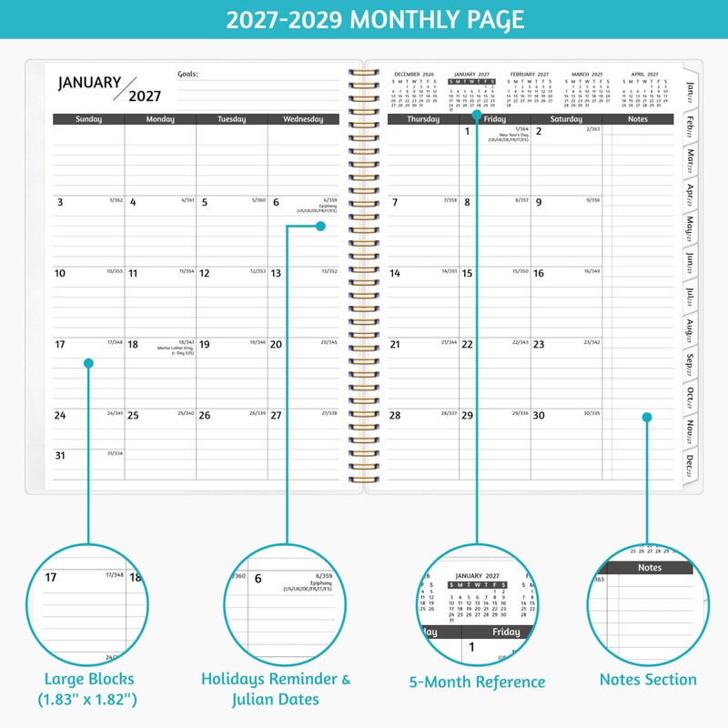 Monthly Planner 2027-2029, 36 Months Calendar Planner 2027-2029 from Jan