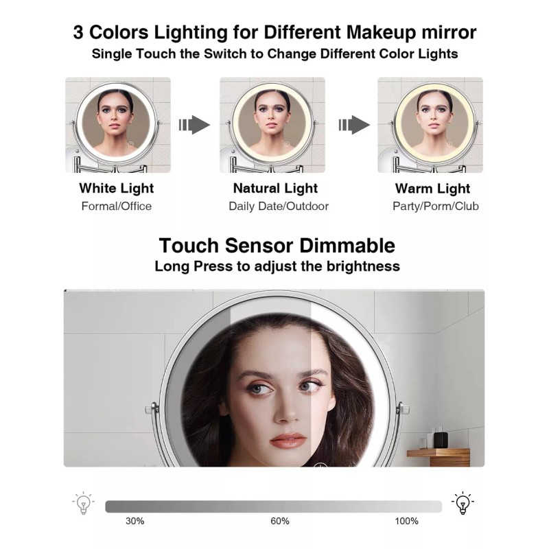 Eamoil Espejo Maquillaje Tocador Con Luz Recargable Aumento 1x/10x